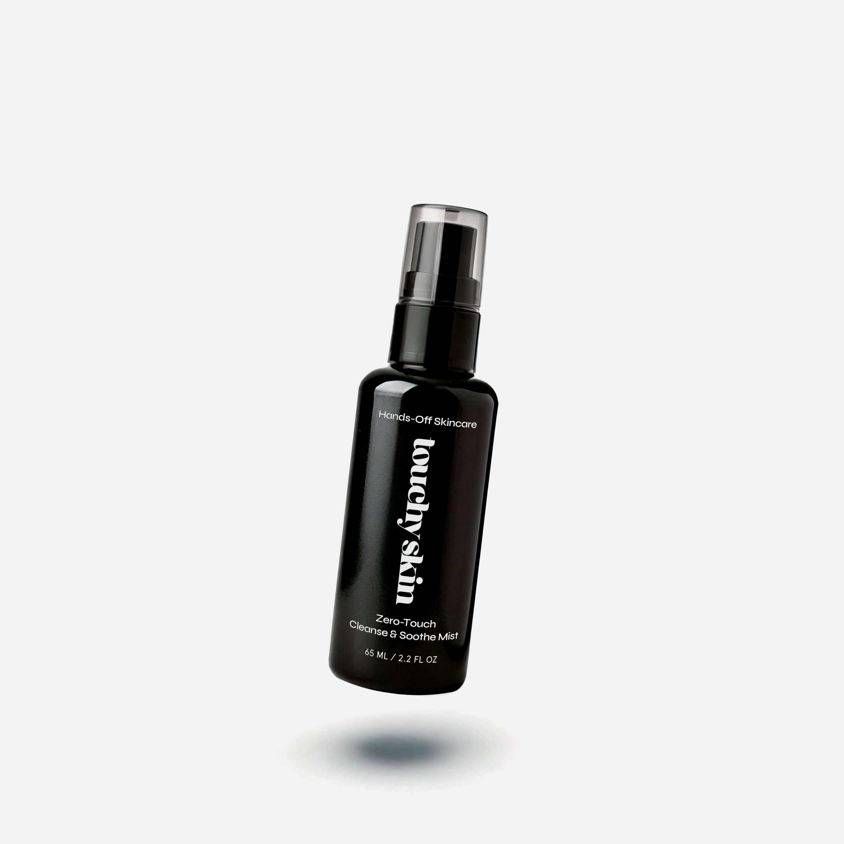 Touchy Skin Zero-Touch Cleanse & Soothe Mist (65mL) floating against a clean white background with a soft shadow below.